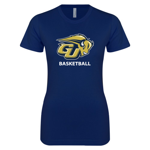  Next Level Womens Navy Boyfriend Tee - Basketball
