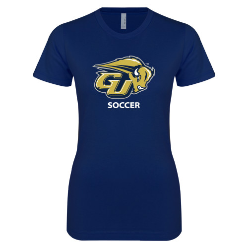  Next Level Womens Navy Boyfriend Tee - Soccer