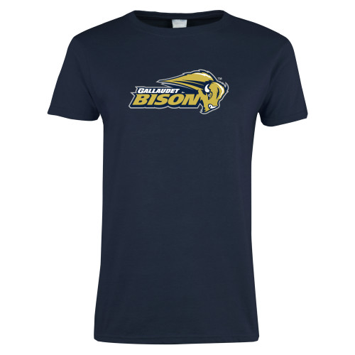  Womens Short Sleeve Navy Tee - Gallaudet Bison Mascot