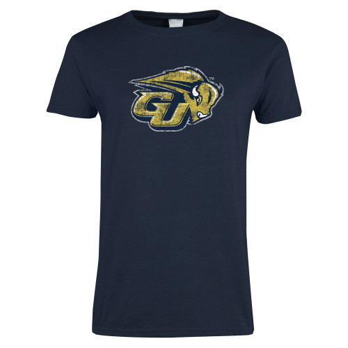  Womens Short Sleeve Navy Tee - GU Bison Distressed