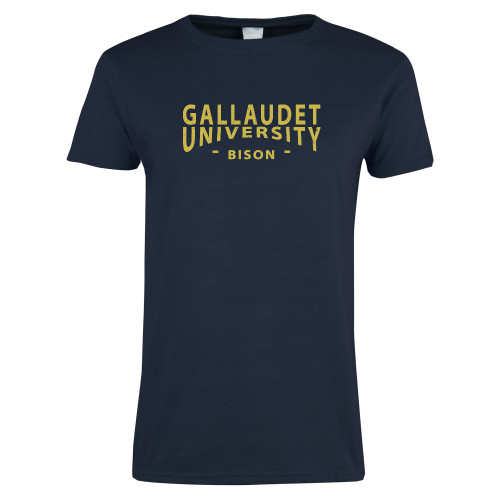  Womens Short Sleeve Navy Tee - Gallaudet University Distressed Design