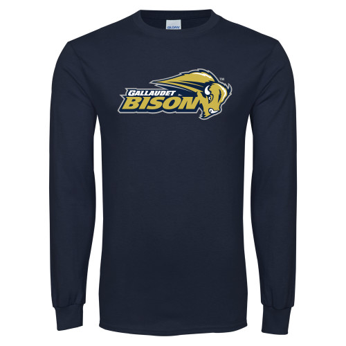  Navy Long Sleeve T-Shirt - Gallaudet Bison Mascot