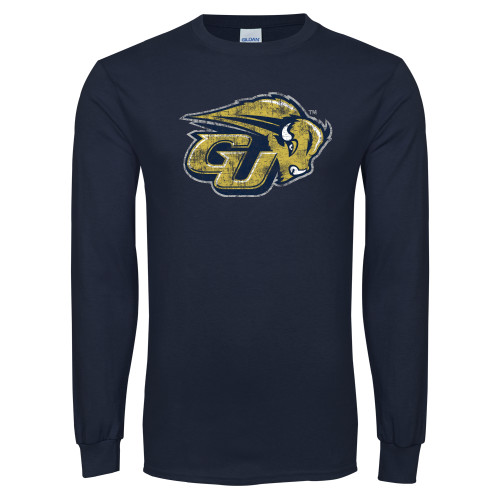  Navy Long Sleeve T-Shirt - GU Bison Distressed