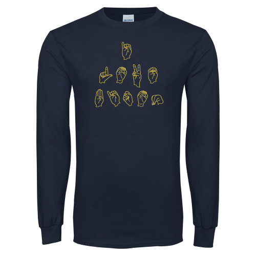  Navy Long Sleeve T-Shirt - ASL I Love Bison