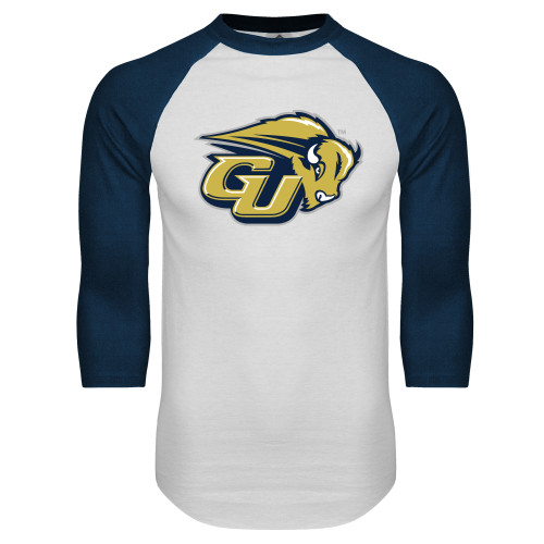  White/Navy Raglan Baseball T Shirt - GU Bison