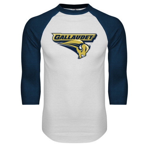  White/Navy Raglan Baseball T Shirt - Gallaudet Bison