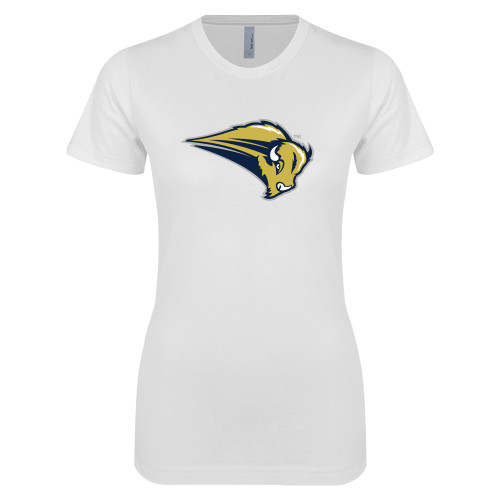  Next Level Womens White Boyfriend Tee - Bison Mark
