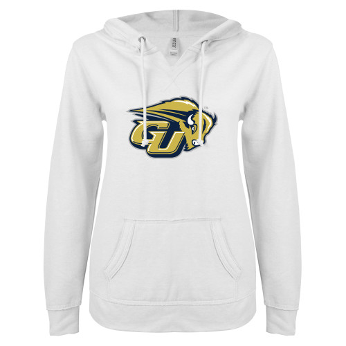 Gallaudet ENZA Womens White V Notch Raw Edge Fleece Hoodie
