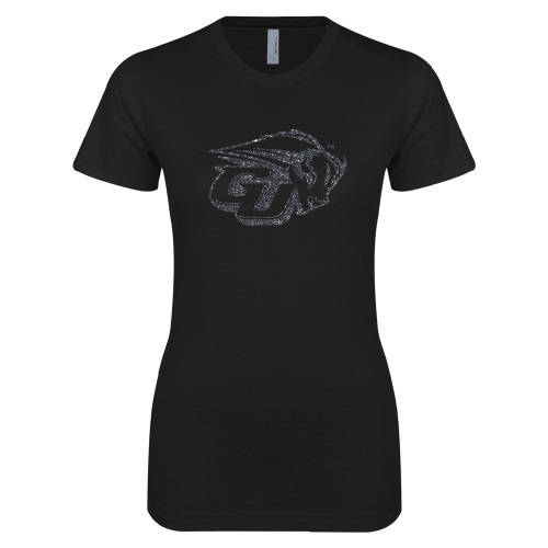  Next Level Womens Black Boyfriend Tee - GU Bison Graphite Soft Glitter