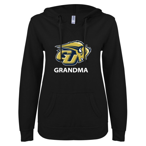  ENZA Womens Black V Notch Raw Edge Fleece Hoodie - Grandma