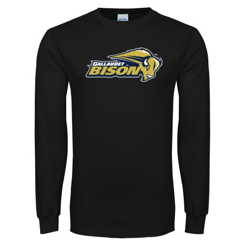  Black Long Sleeve T Shirt - Gallaudet Bison Mascot