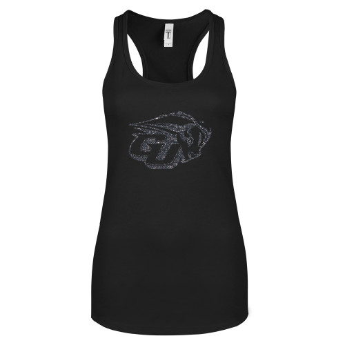  Next Level Womens Black Racerback Tank  - GU Bison Graphite Soft Glitter