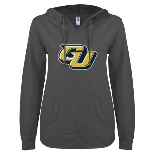  ENZA Womens Dark Heather V Notch Raw Edge Fleece Hoodie - GU
