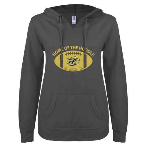 Main Image for  ENZA Womens Dark Heather V Notch Raw Edge Fleece Hoodie