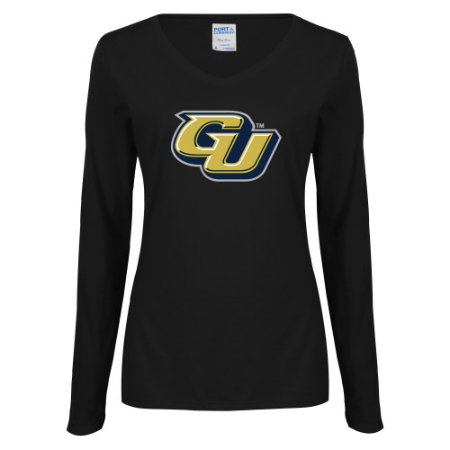  Womens Black Long Sleeve V Neck Tee  - GU