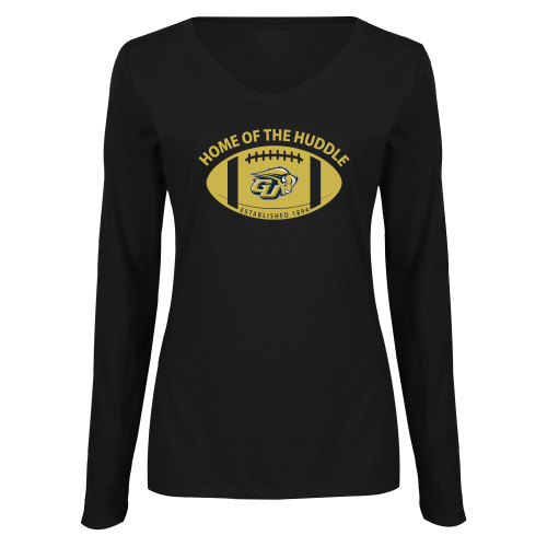  Womens Black Long Sleeve V Neck Tee  - Home of the Huddle