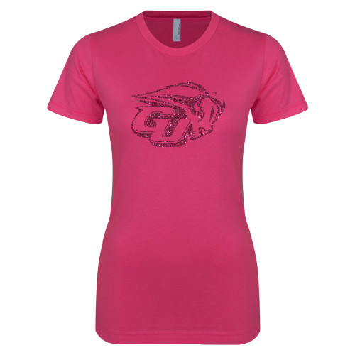  Next Level Womens Fuchsia Boyfriend Tee - GU Bison Hot Pink Glitter