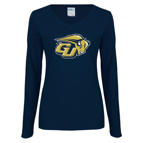  Womens Navy Long Sleeve V Neck Tee - GU Bison
