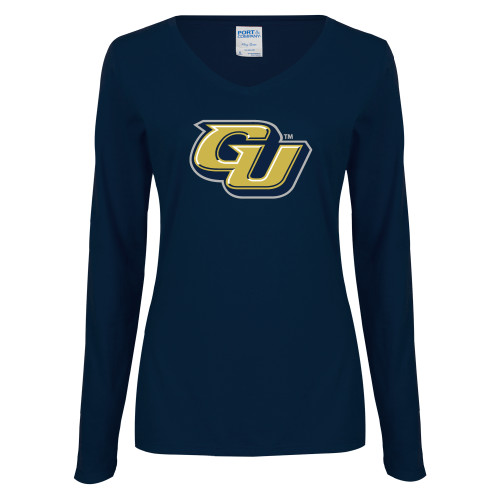 Womens Navy Long Sleeve V Neck Tee - GU