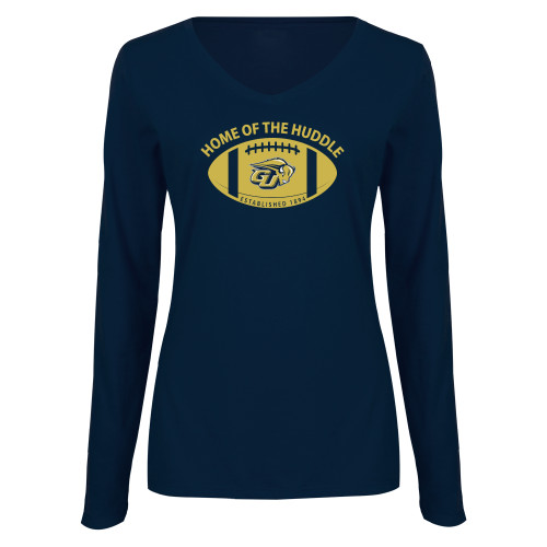  Womens Navy Long Sleeve V Neck Tee - Home of the Huddle