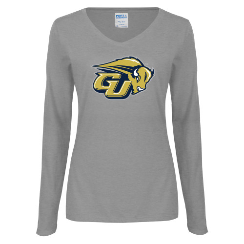  Womens Grey Long Sleeve V Neck Tee  - GU Bison