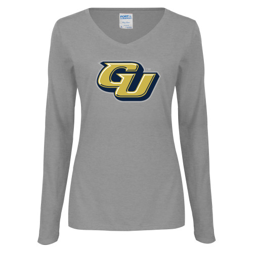  Womens Grey Long Sleeve V Neck Tee  - GU