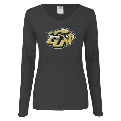  Womens Dark Heather Long Sleeve V Neck Tee  - GU Bison