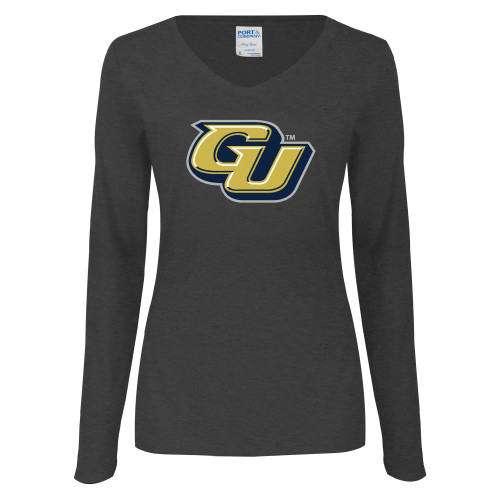  Womens Dark Heather Long Sleeve V Neck Tee  - GU