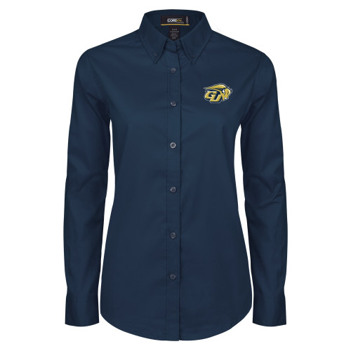  Womens Navy Twill Button Down Long Sleeve  - GU Bison