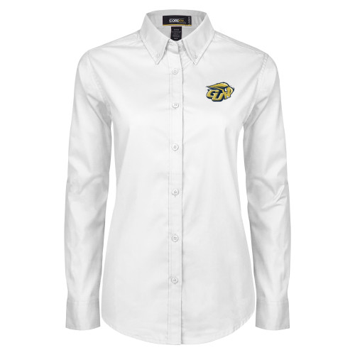  Womens White Twill Button Down Long Sleeve - GU Bison