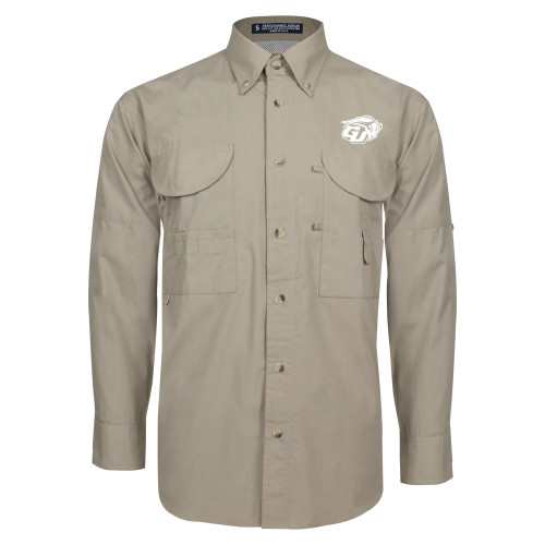  Khaki Fishing Shirt Performance Long Sleeve - GU Bison