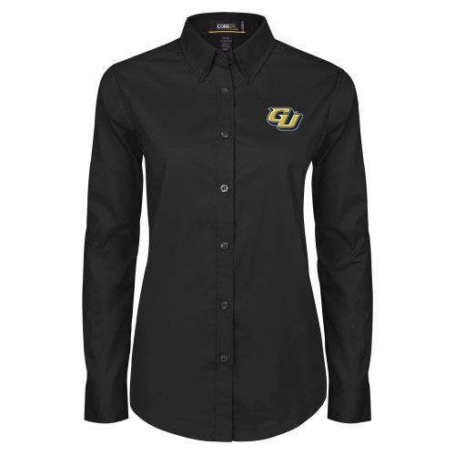 Womens Black Twill Button Down Long Sleeve  - GU