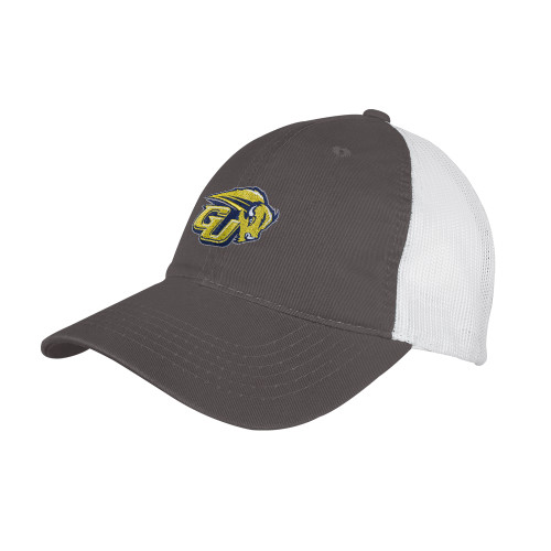  Charcoal/White Mesh Back Unstructured Low Profile Hat - GU Bison