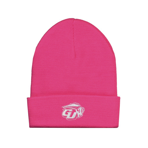  Fleece Lined Neon Pink Knit Beanie - GU Bison