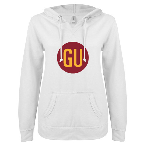 Gannon ENZA Womens White V Notch Raw Edge Fleece Hoodie