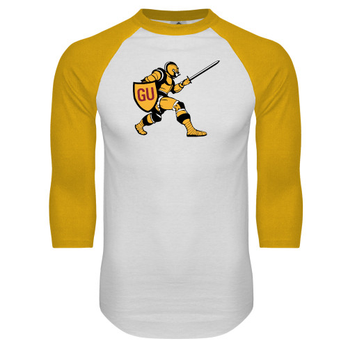  White/Gold Raglan Baseball T Shirt - Gannon Golden Knight Logo