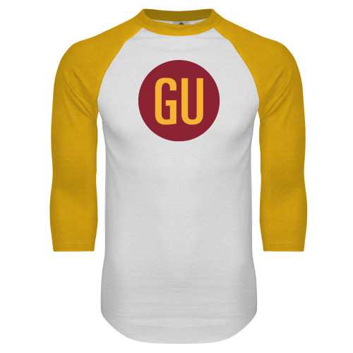  White/Gold Raglan Baseball T Shirt - GU Logo