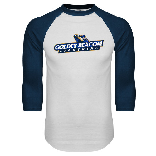  White/Navy Raglan Baseball T Shirt - Horizontal Lighting