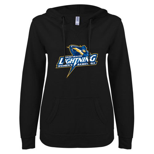  ENZA Womens Black V Notch Raw Edge Fleece Hoodie - Womens Basketball