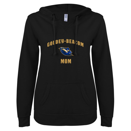  ENZA Womens Black V Notch Raw Edge Fleece Hoodie - Mom