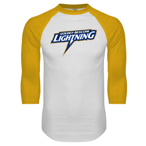  White/Gold Raglan Baseball T Shirt - Goldey Beacom Lighting