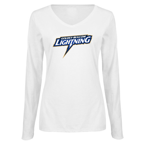  Womens White Long Sleeve V Neck Tee - Goldey Beacom Lighting