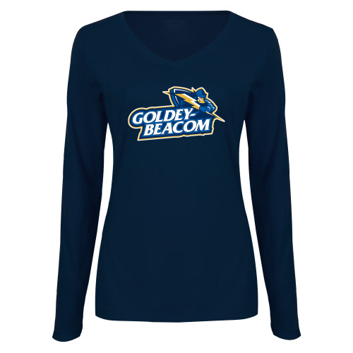  Womens Navy Long Sleeve V Neck Tee - Primary Mark