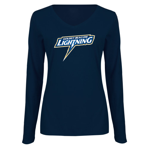 Womens Navy Long Sleeve V Neck Tee - Goldey Beacom Lighting