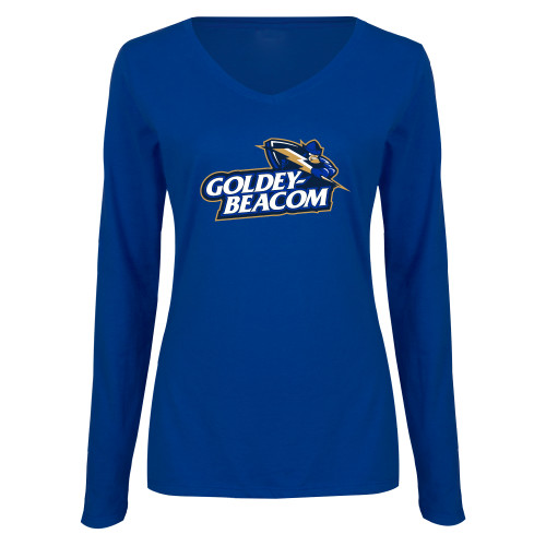  Womens Royal Long Sleeve V Neck Tee  - Primary Mark