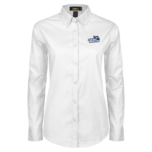  Womens White Twill Button Down Long Sleeve - Primary Mark