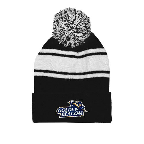  Black/White Two Tone Knit Pom Beanie w/Cuff - Primary Mark