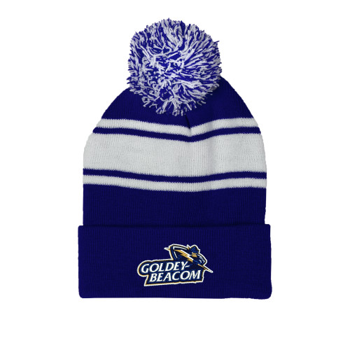  Royal/White Two Tone Knit Pom Beanie w/Cuff - Primary Mark