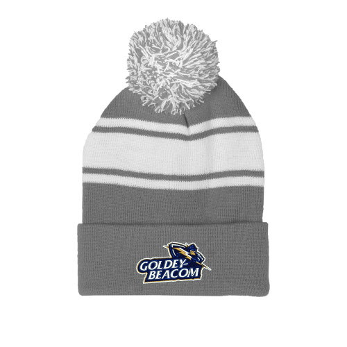  Grey/White Two Tone Knit Pom Beanie w/Cuff - Primary Mark
