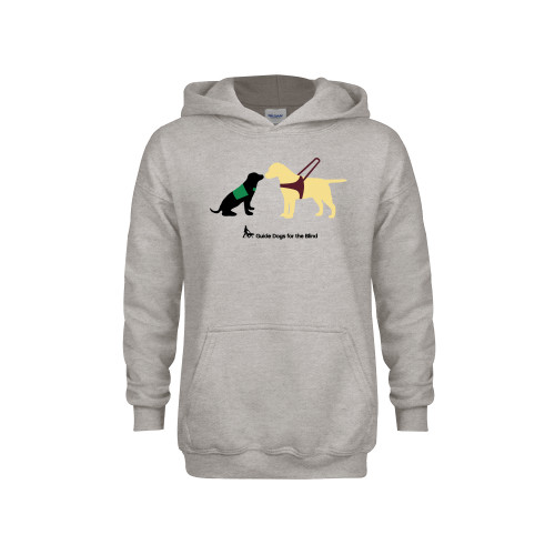 Youth Grey Fleece Hood - Pup and Guide Dog with Horizontal Logo in Full Color